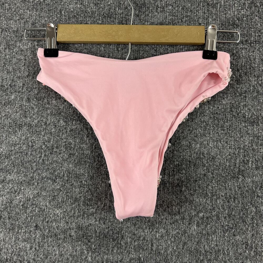 Oceanus Bikini Set XS Pink Embellished Triangle Top Bottom Rhinestone Beach Pool - Picture 8 of 12